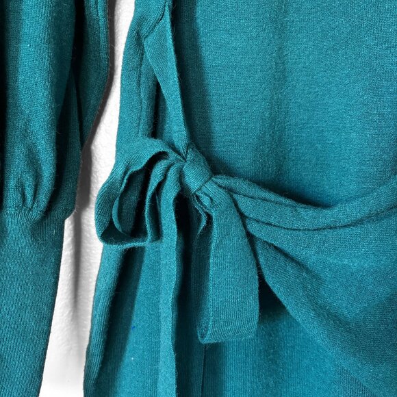 Emerald Green Tie Waist Crewneck Sweater Dress Womens Medium Cozy Holiday Party - Picture 4 of 13